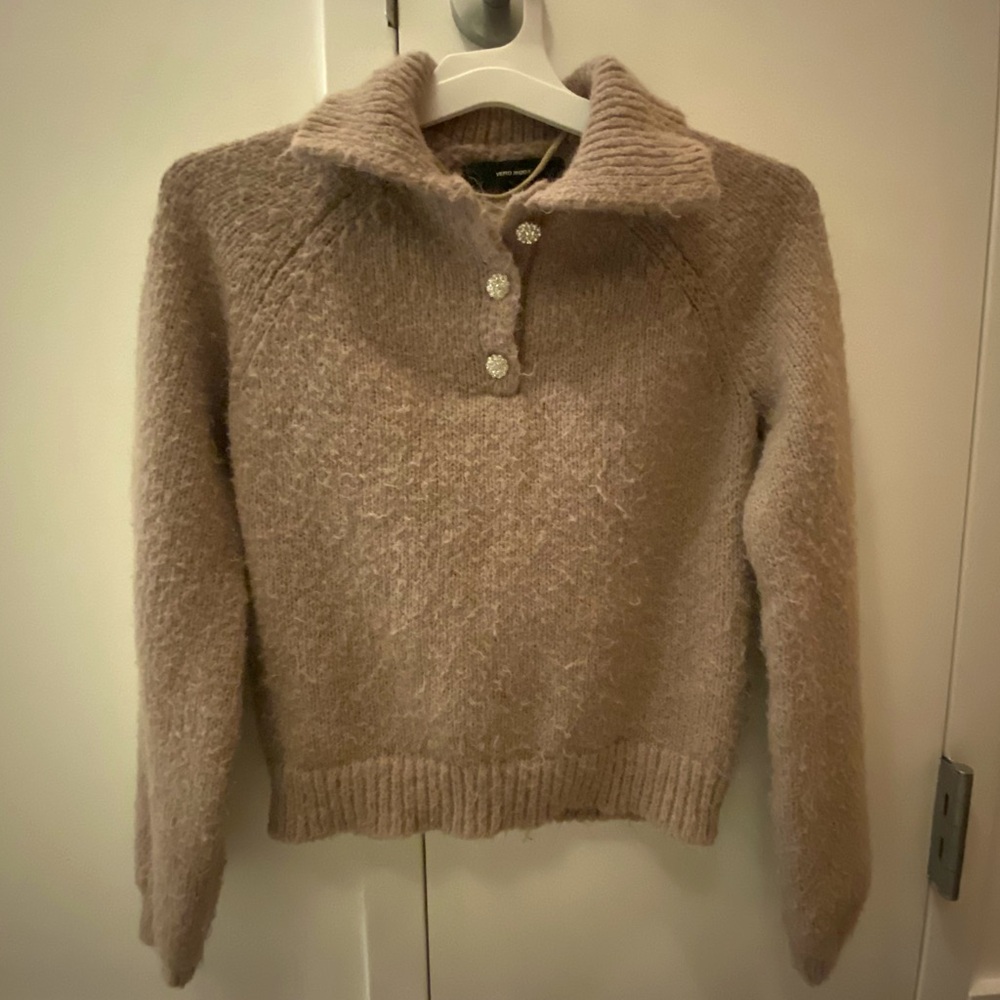 Vero moda collared sweater with bejeweled buttons